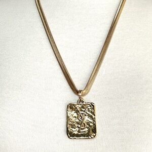 Authentic YSL Gold Hammered Pendant Necklace